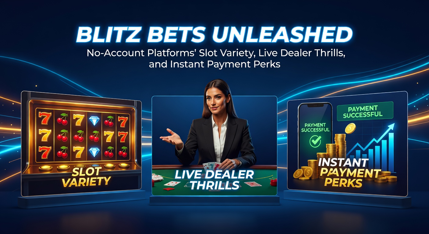 Schermafbeelding van een dynamisch no-account casino platform met kleurrijke slots en live dealer tafels