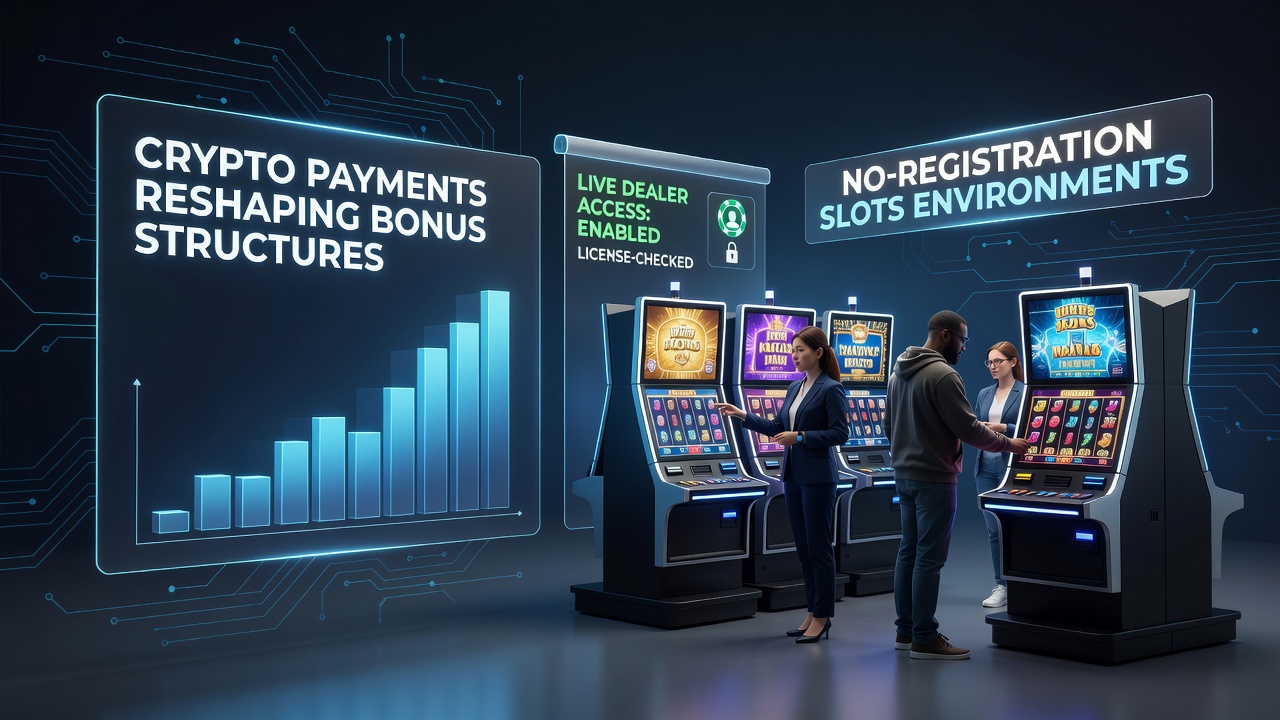 Cryptobetalingen die bonusstructuren en live dealer toegang transformeren in slotomgevingen zonder registratie