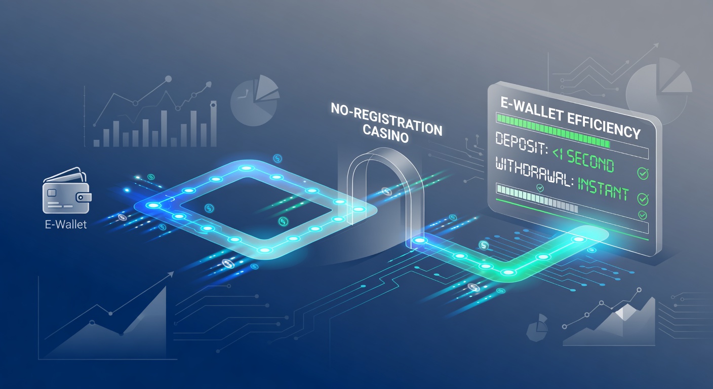 Grafiek die de snelheid van e-wallet transacties in no-registration casinos illustreert, met pijlen die deposits en withdrawals in seconden tonen