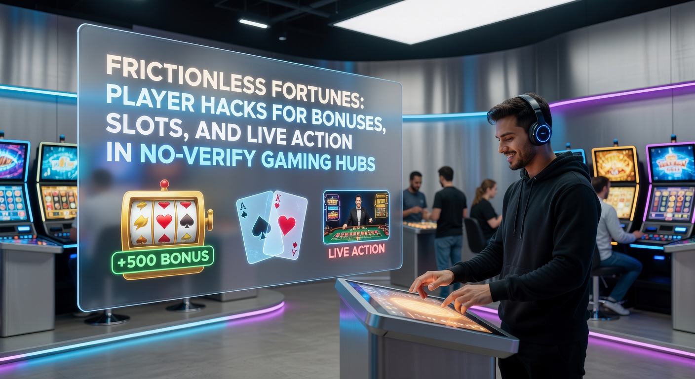 Speler achter een slotmachine in een digitaal casino zonder verificatie, met bonussen en live dealers op de achtergrond