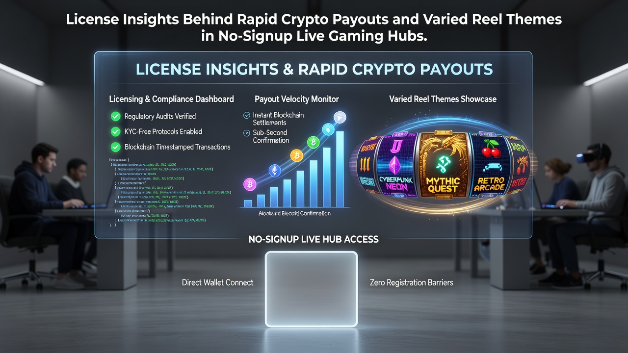 Overzicht van licentiestructuren in no-signup gaming hubs met crypto-betalingen en diverse slotthema's