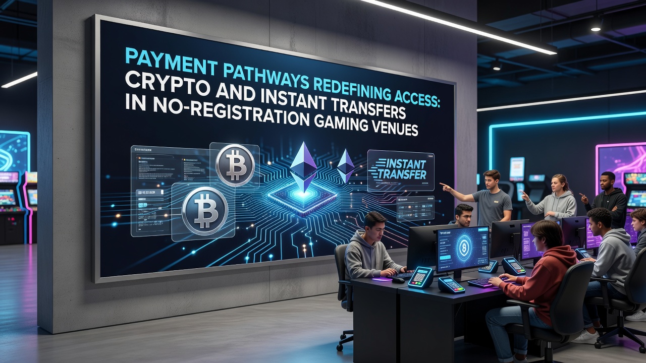 Illustratie van cryptobetalingen en instant transfers in anonieme gokplatforms zonder registratie